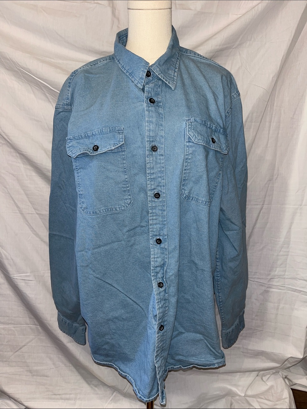 Light Blue Denim Button-Up Shirt for Men